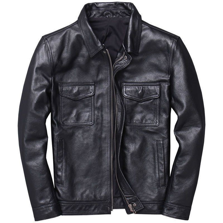 Herren Vintage Biker-Lederjacke mit Stehkragen und gesteppter Schulterpolsterung Echoarchiv