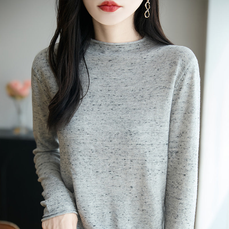 Damen Minimalistischer Nep-Strick-Longsleeve mit kurzem Stehkragen Echoarchiv
