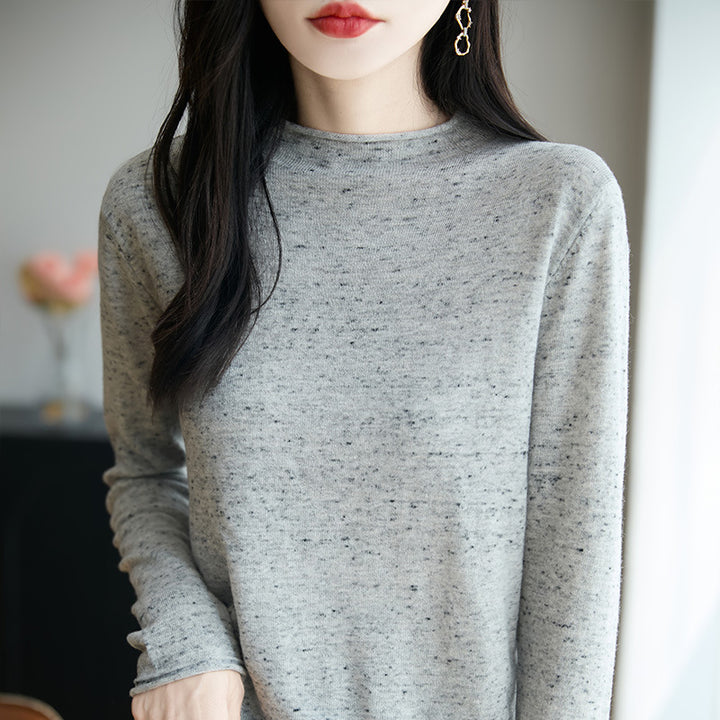 Damen Minimalistischer Nep-Strick-Longsleeve mit kurzem Stehkragen Echoarchiv