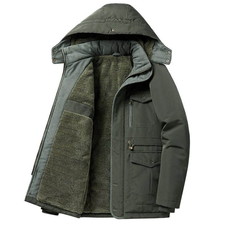 Herren wattierte Parka-Jacke mit Teddyfutter, Kapuze und multifunktionalen Taschen Echoarchiv