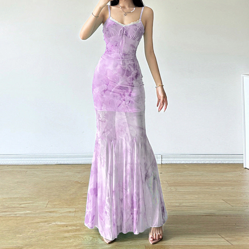 Damen Maxikleid mit fließendem Schnitt und romantischen Transparenzakzenten Echo Archiv