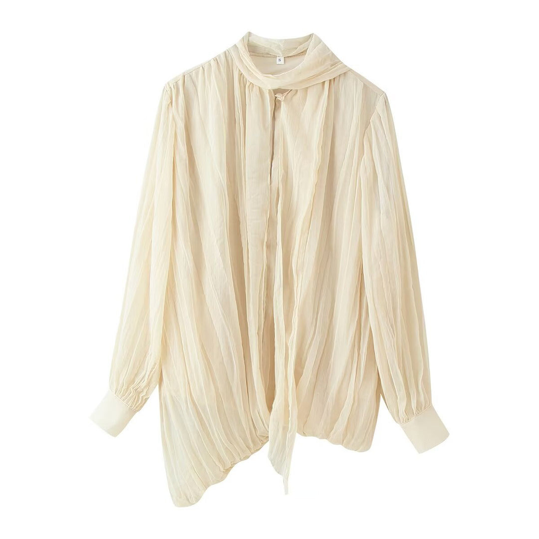Damen Plissierte Chiffon‑Bluse mit Schleifenkragen und geraffter Saumlinie Echo Archiv