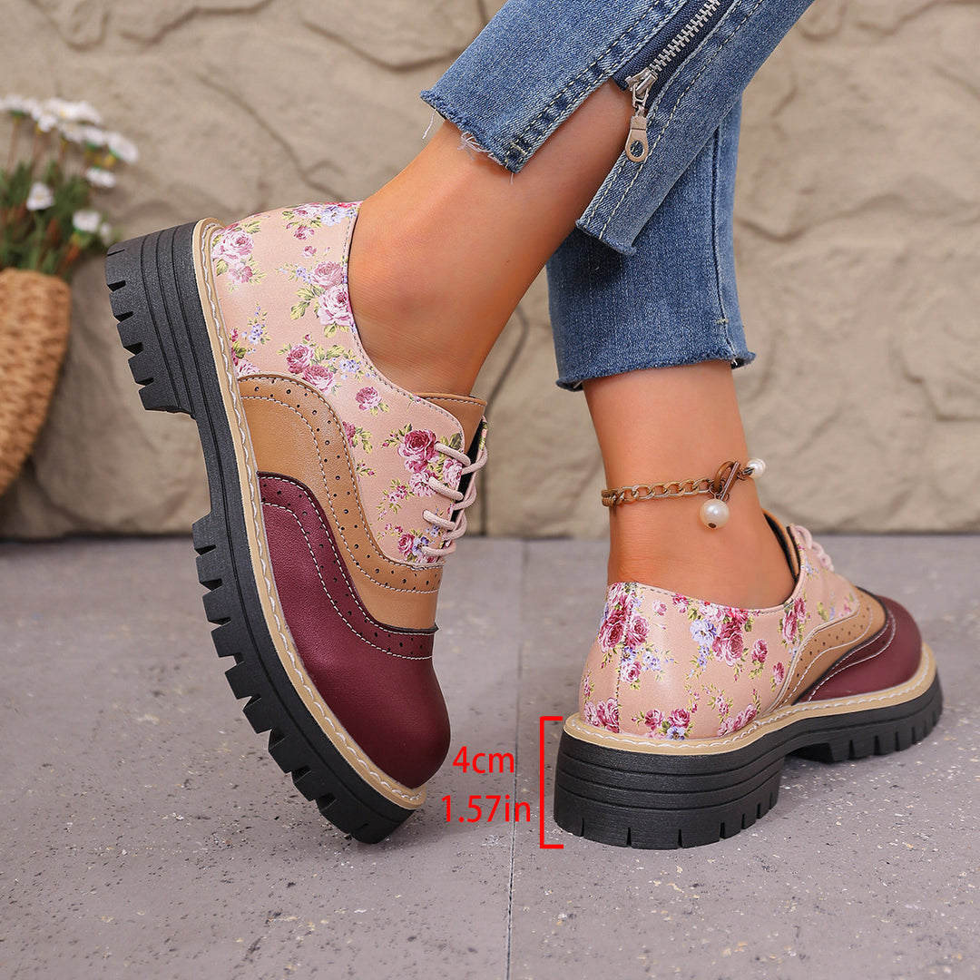 Damen florale Brogue-Schnürschuhe mit mehrlagigem Materialmix und profilierter Gummisohle Echo Archiv