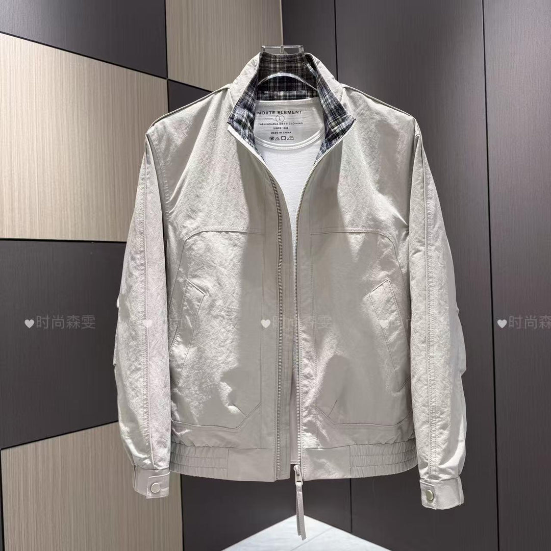 Herren Leichter Baumwoll-Mix Blouson mit Stehkragen und Karofutter Echoarchiv