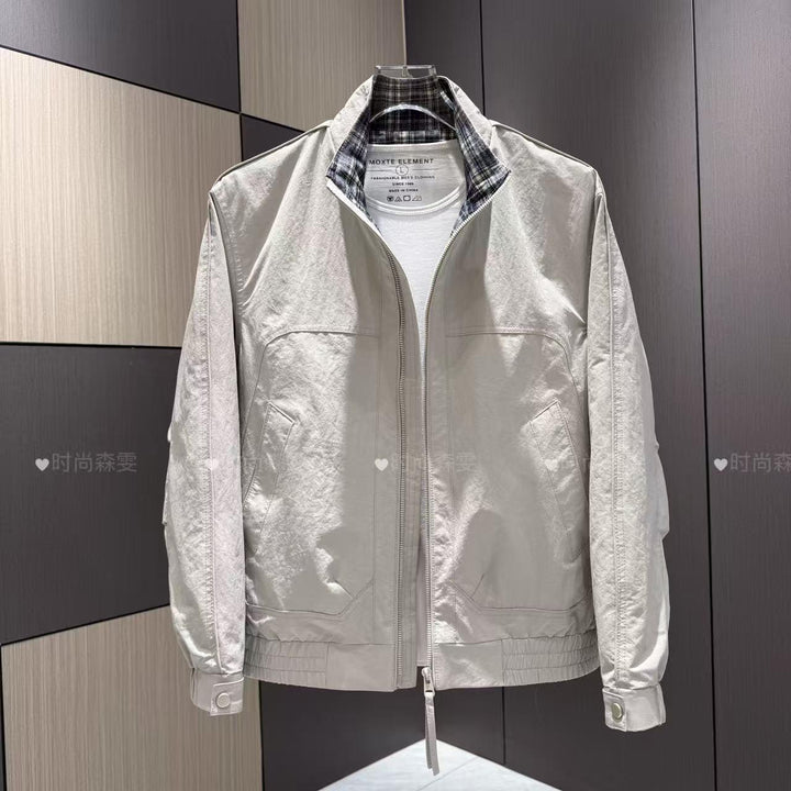 Herren Leichter Baumwoll-Mix Blouson mit Stehkragen und Karofutter Echoarchiv