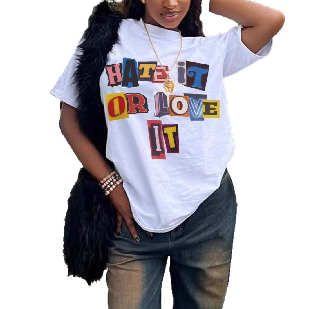 Damen T-Shirt mit auffälligem Schriftzug und lockerer Passform Echo Archiv
