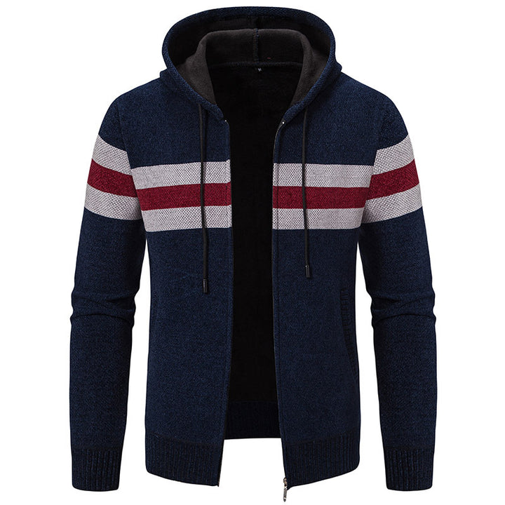 Herren Kapuzen-Strickjacke mit durchgehendem Reißverschluss, Kontraststreifen und Eingrifftaschen Echo Archiv