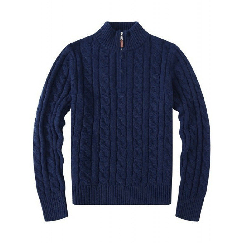 Herren Kabelstrickpullover mit Halbzip und Stehkragen aus weicher Kaschmirmischung – Norvane