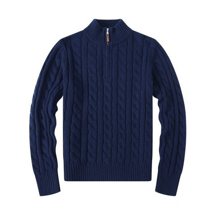 Herren Kabelstrickpullover mit Halbzip und Stehkragen aus weicher Kaschmirmischung – Norvane