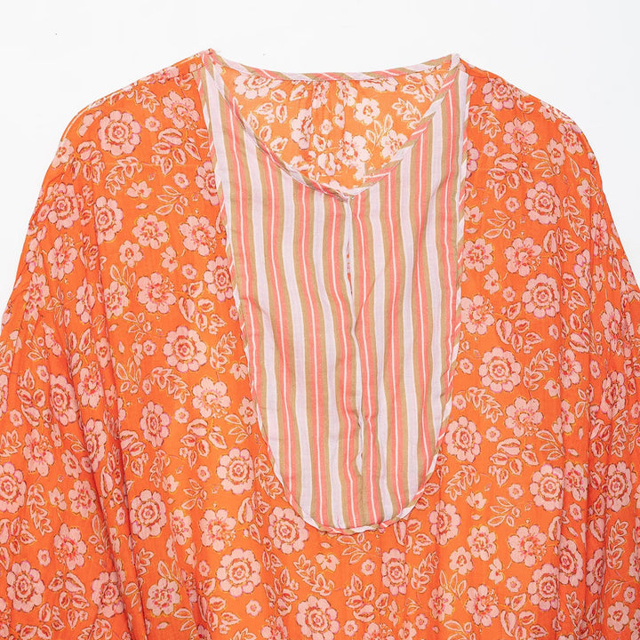 Damen Maxikleid mit floralem Print, tiefem Rundhalsausschnitt und Tunnelzugtaillierung Echo Archiv