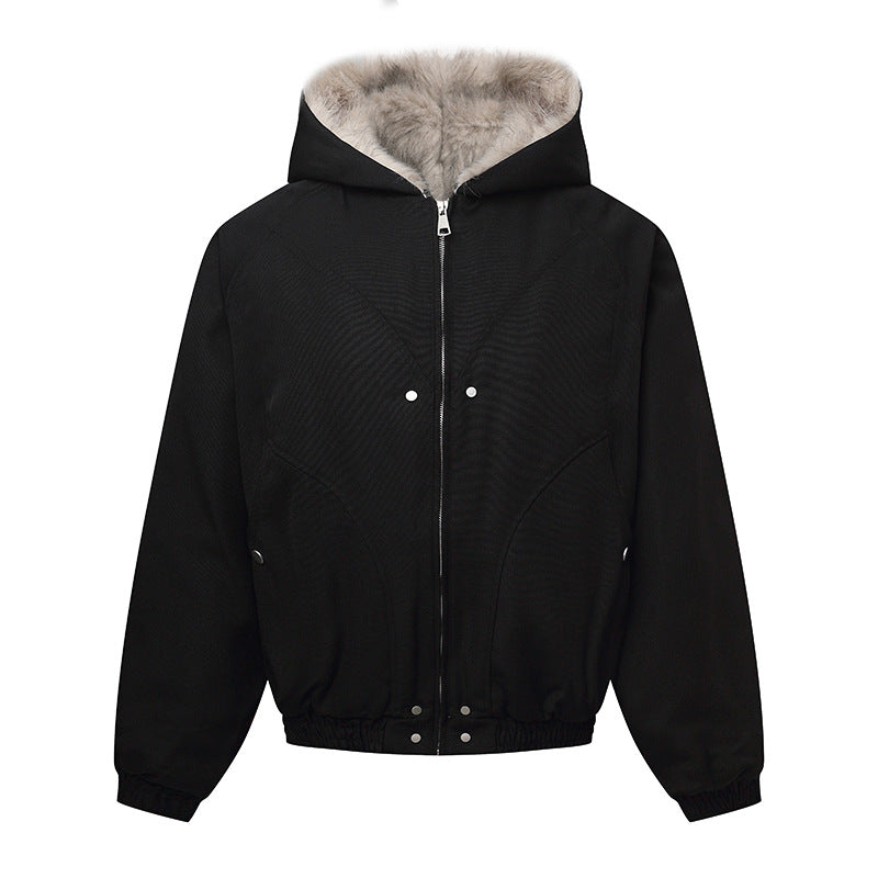 Unisex Kapuzenblouson mit wärmendem Teddyfutter, elastischem Saum und verdeckter Knopfleiste Echoarchiv