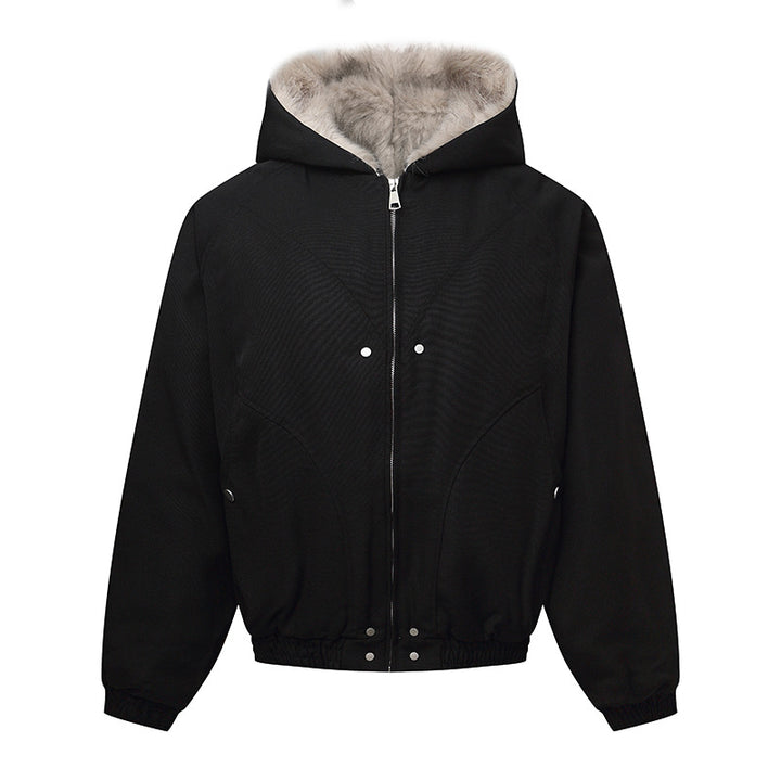 Unisex Kapuzenblouson mit wärmendem Teddyfutter, elastischem Saum und verdeckter Knopfleiste Echoarchiv