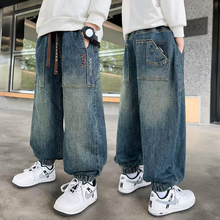 Unisex weite Denim-Hose mit elastischen Bündchen und großen Taschen Echo Archiv
