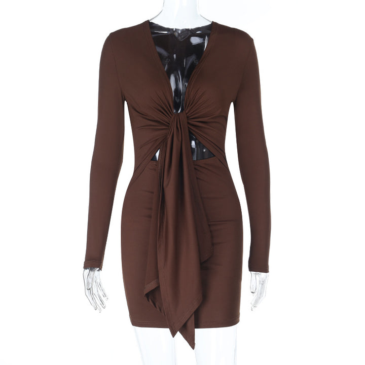Damen figurbetontes Wickeloberteil-Kleid mit langen Ärmeln und seitlichen Cut-Outs Echo Archiv