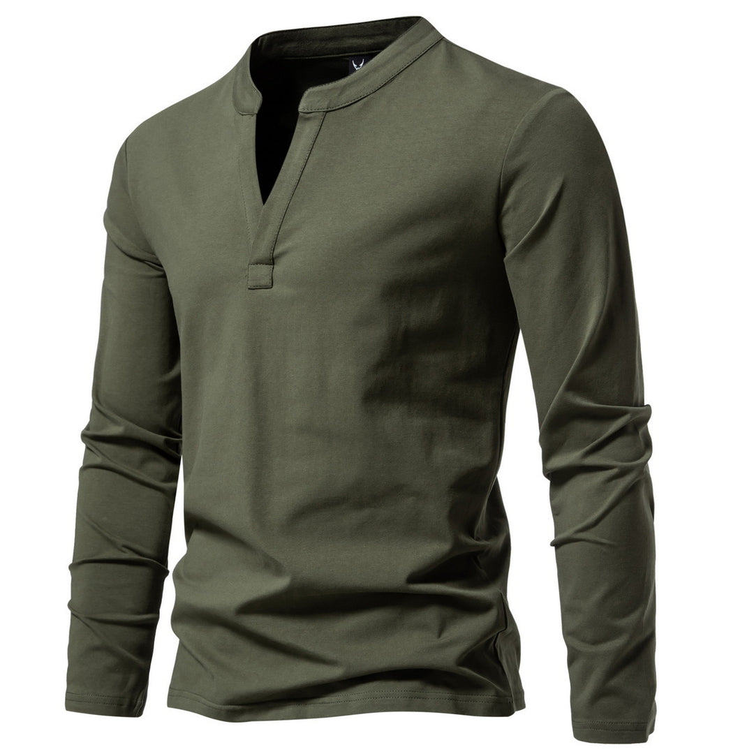 Herren nan langärmeliges Henleyshirt mit Stehkragen, tiefer V-Öffnung und schmaler Passform Echo Archiv