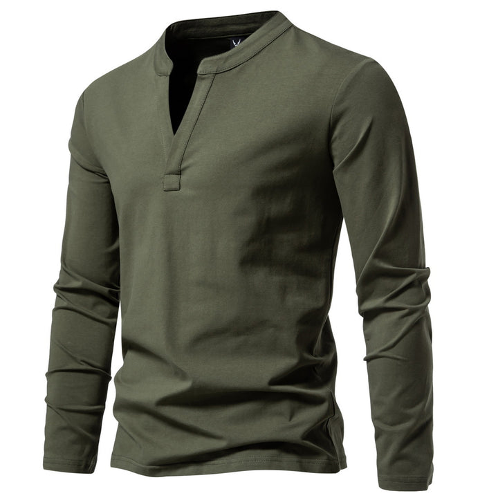 Herren nan langärmeliges Henleyshirt mit Stehkragen, tiefer V-Öffnung und schmaler Passform Echo Archiv