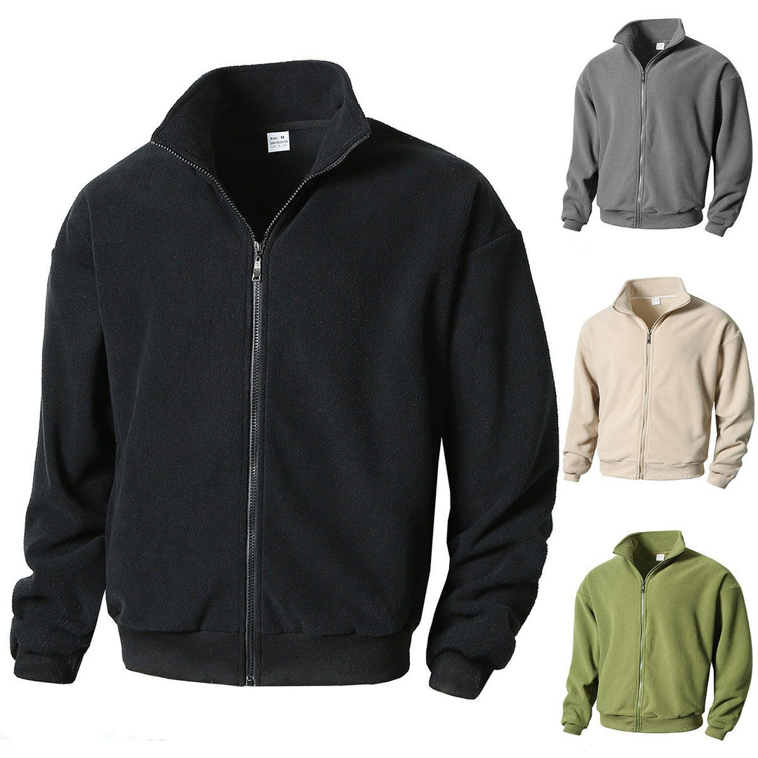 Herren Zip-Fleecejacke mit Stehkragen, durchgehendem Reißverschluss und gerippten Bündchen – Taviero