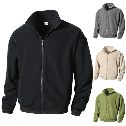 Herren Zip-Fleecejacke mit Stehkragen, durchgehendem Reißverschluss und gerippten Bündchen – Taviero