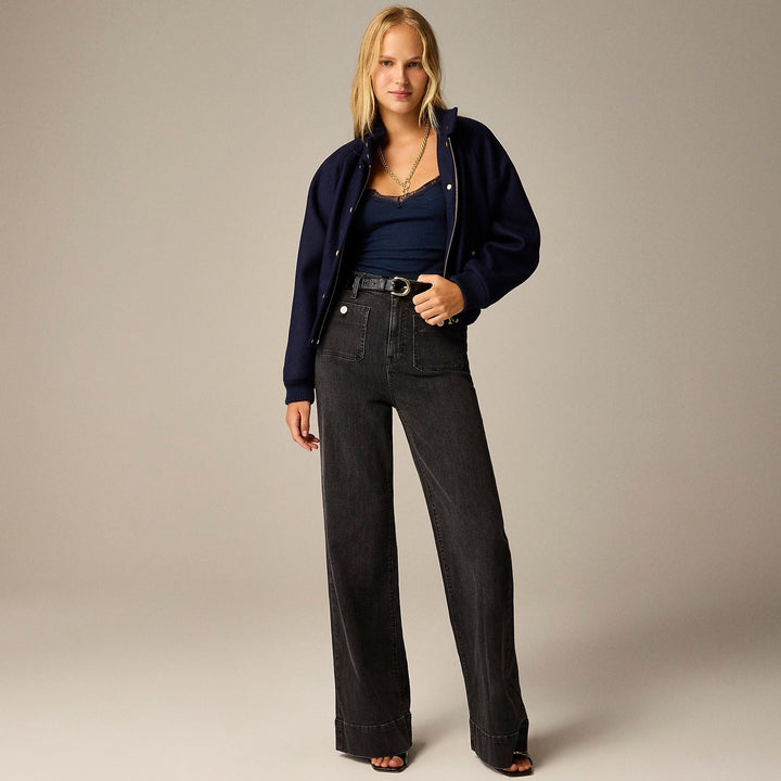Damen nan High-Waist Wide-Leg-Jeans mit aufgesetzten Fronttaschen und weitem Bein Echo Archiv