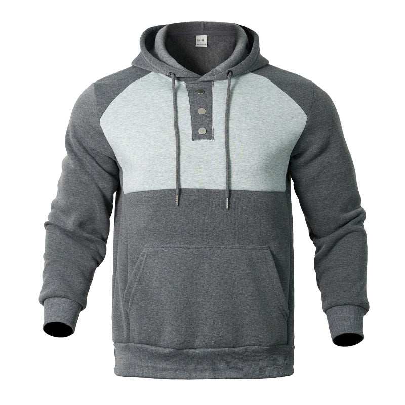 Herren Kapuzensweater mit modernem Henley-Ausschnitt und kontrastierenden Ärmeln Echoarchiv