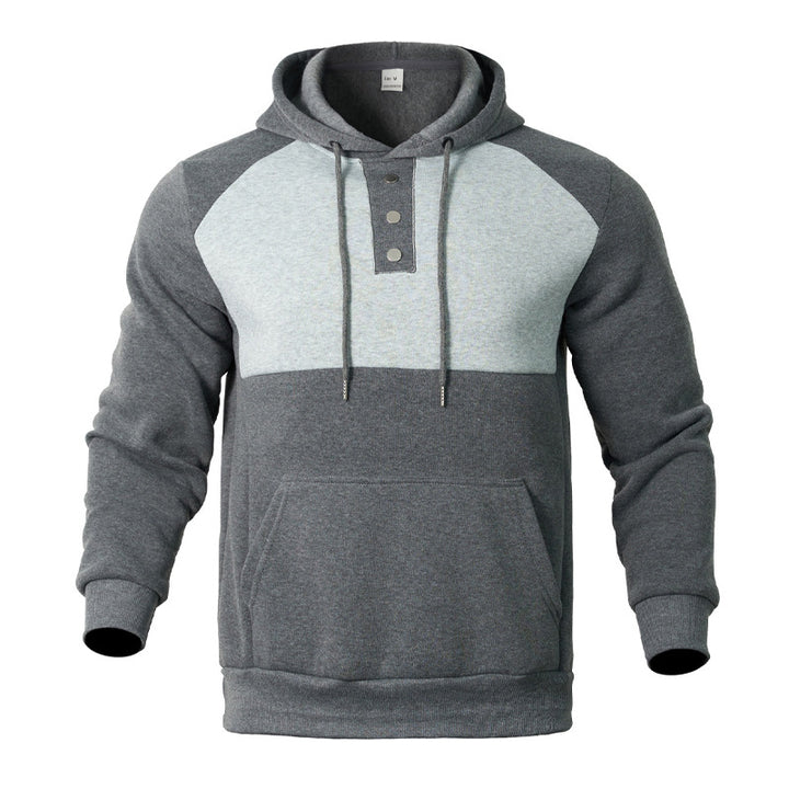 Herren Kapuzensweater mit modernem Henley-Ausschnitt und kontrastierenden Ärmeln Echoarchiv