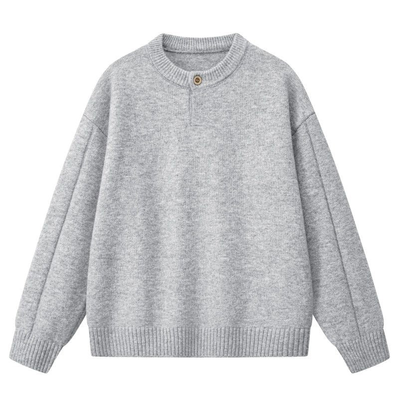 Damen Oversize Feinstrickpullover mit Halbknopfleiste, überschnittener Schulter & geripptem Saum Echoarchiv