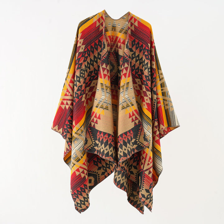 Damen Oversize-Überwurf im gewebten Ethno-Jacquard mit asymmetrischem Zipfelsaum Echo Archiv