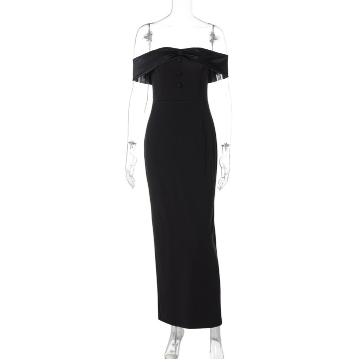 Damen Damenhaftes Maxi-Kleid mit off-shoulder Design und eleganten Knopfdetails Echo Archiv