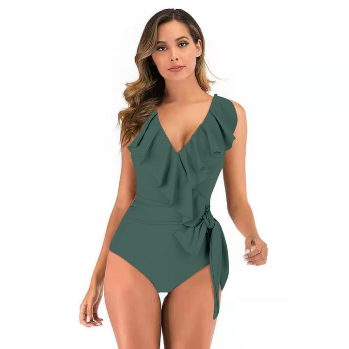 Damen Einteiliger Badeanzug mit raffinierten Rüschendetails und eleganter Schleife Echo Archiv