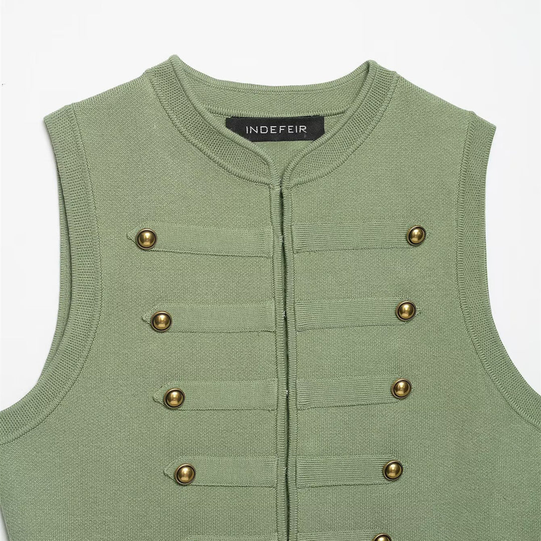 Damen raffinierte Utility-Weste im Militärstil mit Knopfdetails Echo Archiv