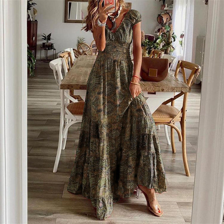 Damen Maxikleid mit Boho-Design und schwingendem Abschluss Echoarchiv