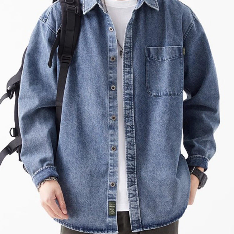 Herren lässige Denim-Hemdjacke mit aufgesetzter Tasche Echoarchiv