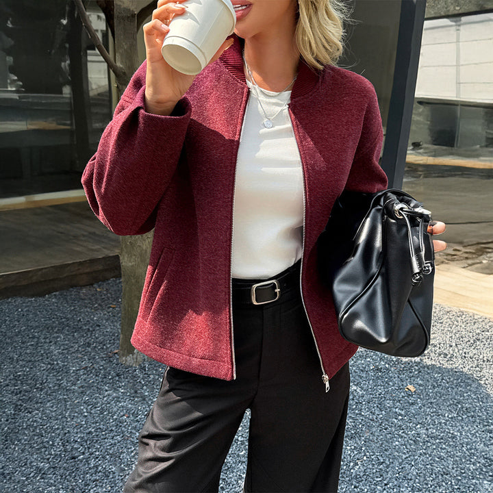Damen leichte Fleece‑Bomberjacke mit Stehkragen, zweiseitigem Reißverschluss und lässiger Oversize‑Passform – Avenza