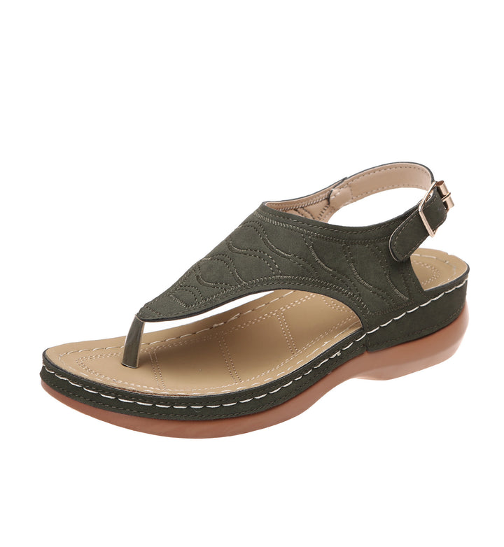 Damen Keil-Sandalette mit verstellbarem Fersenriemen und gesteppter Wildlederoptik – Sorelia