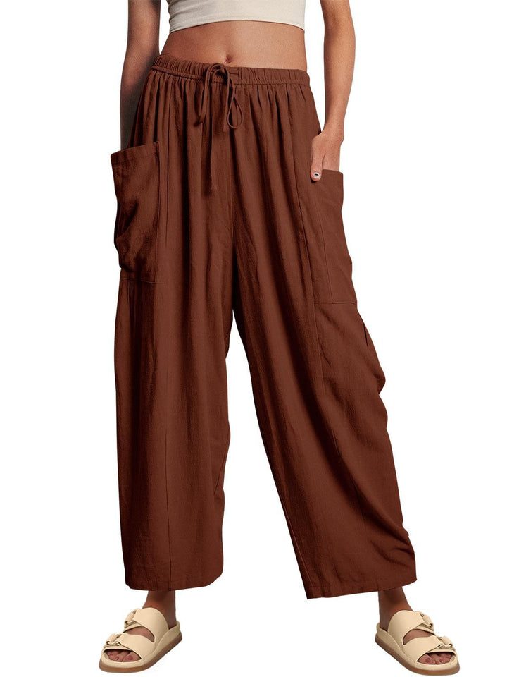 Damen nan weite Palazzohose aus leichtem Leinenmix mit Tunnelzug und seitlicher Tasche Echo Archiv
