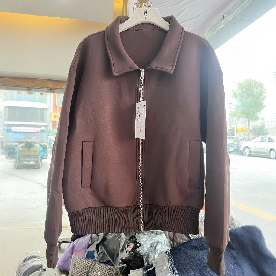 Damen lässige Sweatjacke mit durchgehendem Reißverschluss und Umlegekragen – Célinea