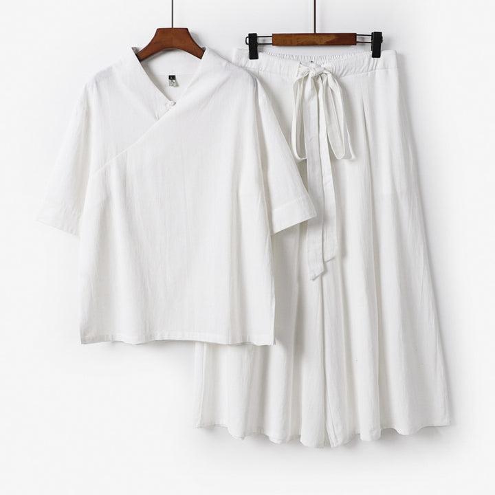 Damen Weites Kimono-Loungewear-Set mit V-Ausschnitt und Culotte-Hose Echoarchiv