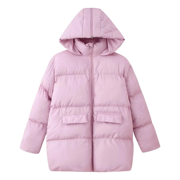 Damen gefütterter Oversize Steppmantel mit Kapuze, Thermowattierung und Pattentaschen – Montévia