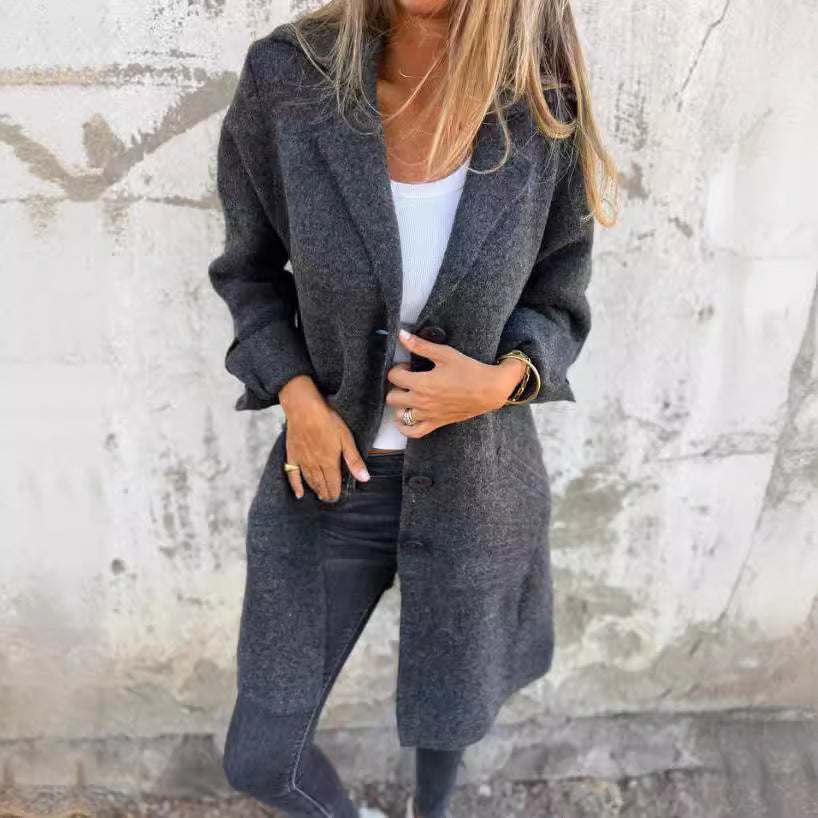 Damen nan Oversize Wollmix-Mantel mit Reverskragen aufgesetzten Taschen geknöpfter Front und umgeschlagenen Ärmeln Echo Archiv