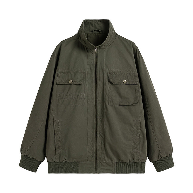 Herren Locker geschnittene Canvas-Überwurfjacke mit Stehkragen und aufgesetzten Pattentaschen Echo Archiv