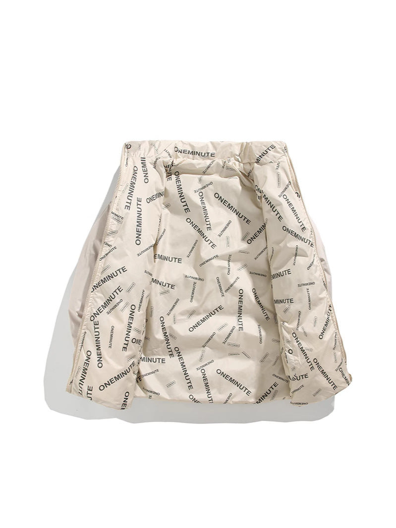 Herren Modische Steppjacke mit hohem Kragen und einzigartigem Schriftzug Echoarchiv