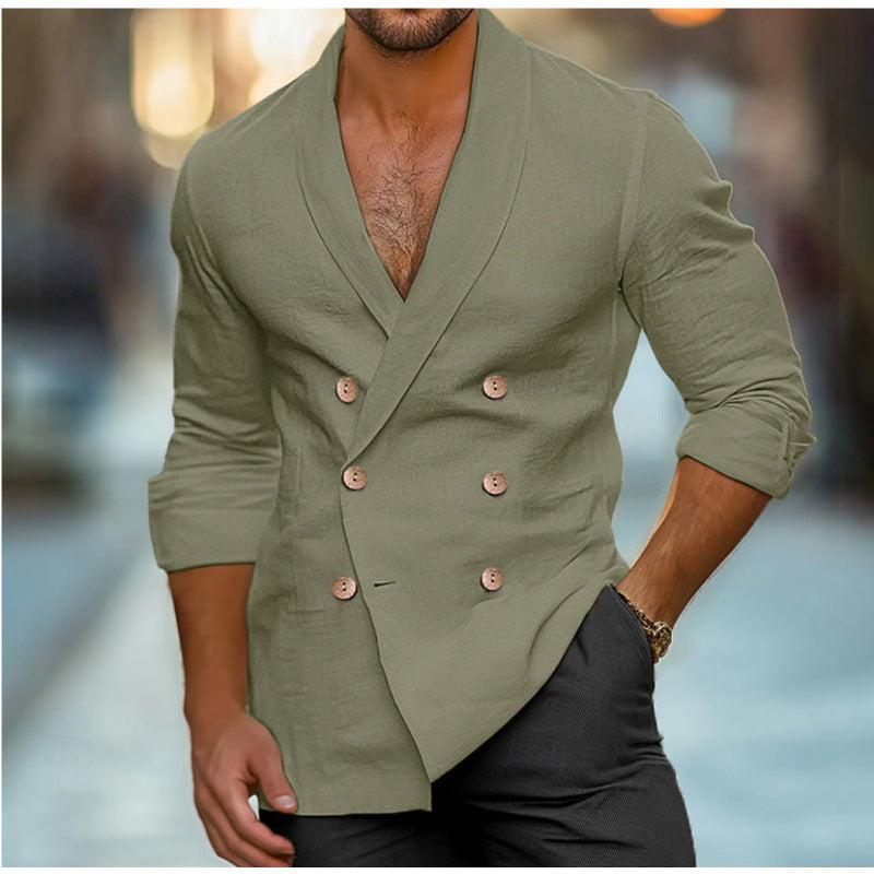 Herren eleganter Leinenblazer im doppelten Knotendesign Echoarchiv