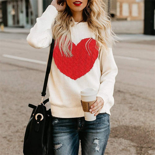 Damen Strickpullover mit Herzapplikation, Rippbündchen und legerer Passform Echo Archiv