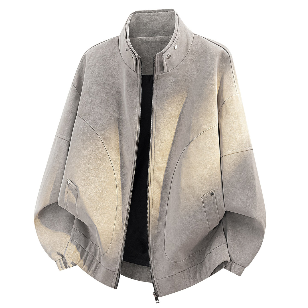 Herren Oversize Velours-Optik Bomberjacke mit hohem Stehkragen, asymmetrischer Brustpasse & elastischem Saum Echoarchiv