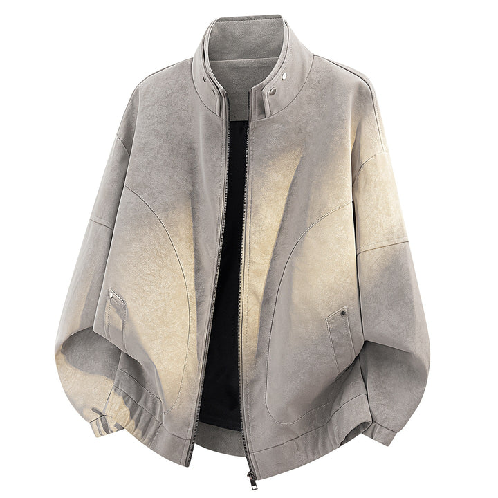 Herren Oversize Velours-Optik Bomberjacke mit hohem Stehkragen, asymmetrischer Brustpasse & elastischem Saum Echoarchiv
