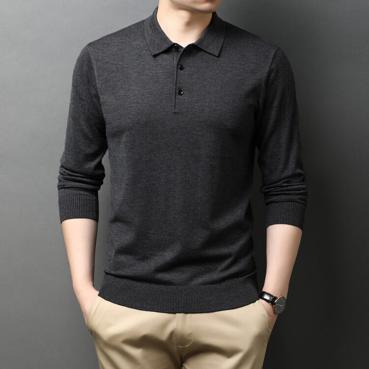 Herren eleganter Strickpullover mit Polokragen und Knopfleiste Echoarchiv