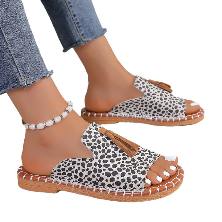 Damen nan lässige Pantolette mit Wildlederoptik, handgenähter Ziernaht und dekorativer Quaste Echo Archiv
