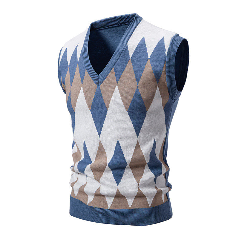 Herren stylischer ärmelloser Pullover im modernem Rautendesign Echoarchiv