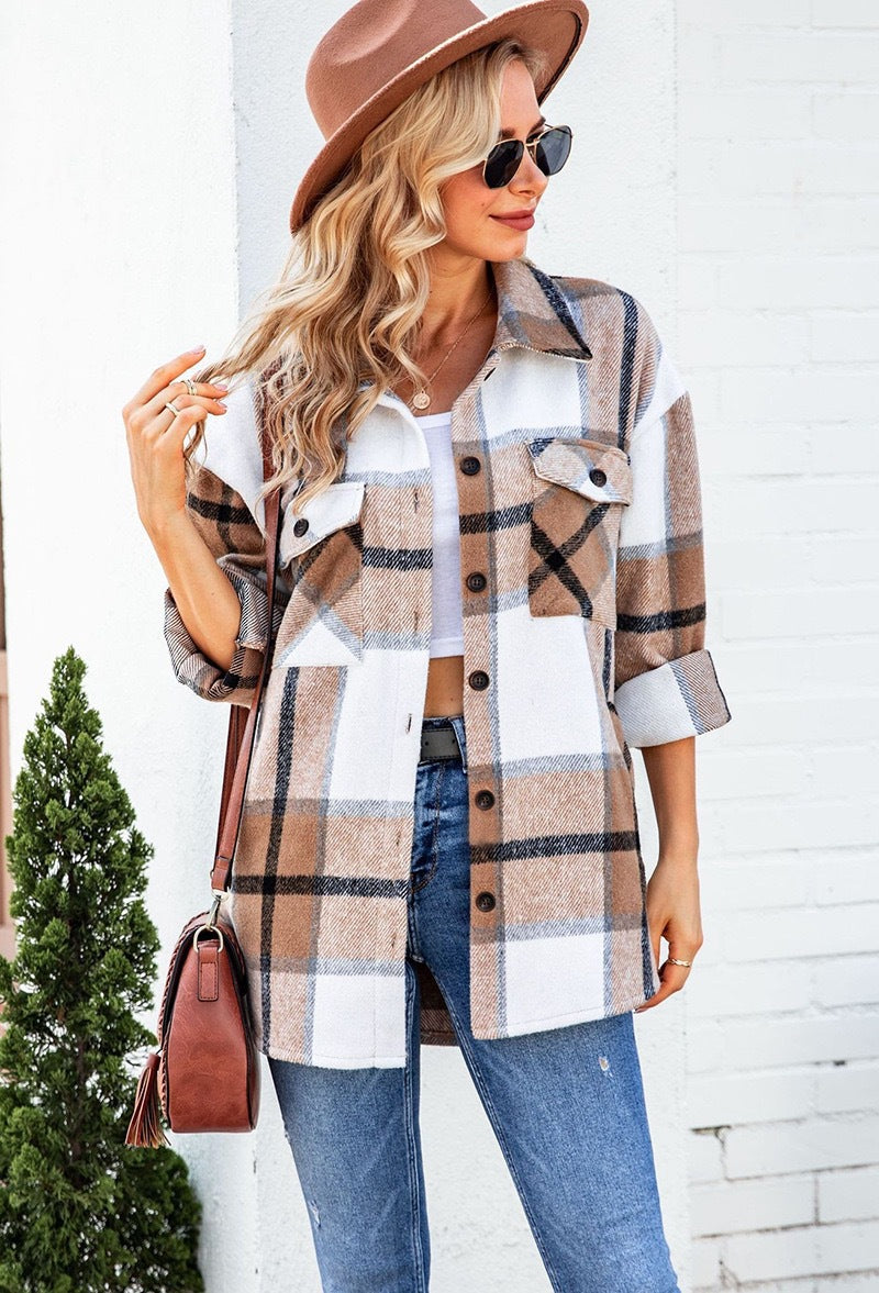 Damen Karierte Flanelljacke mit Brusttaschen Echoarchiv