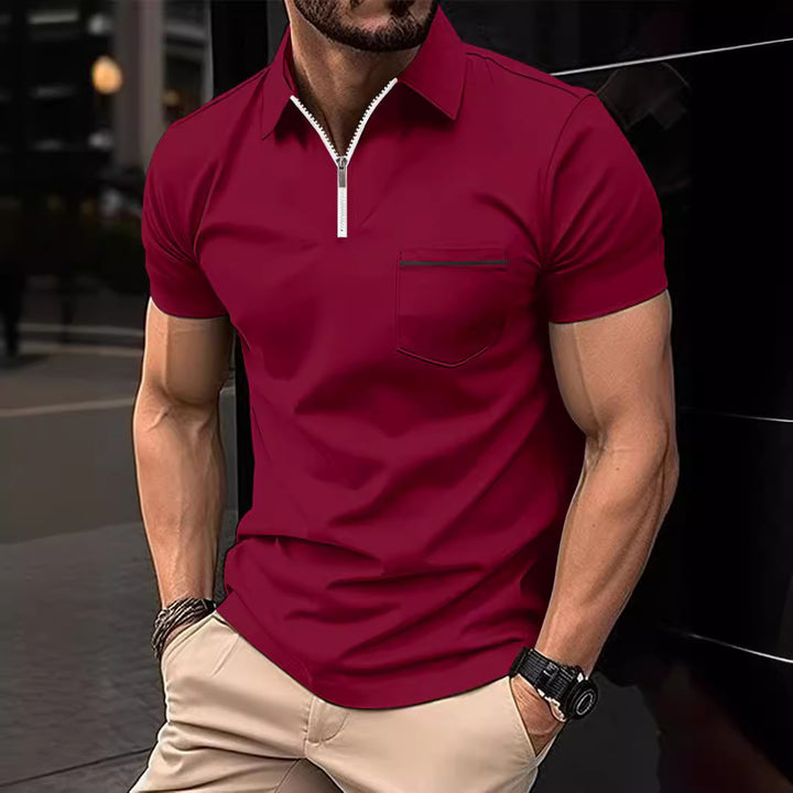 Herren Kurzarm Poloshirt mit Reißverschluss und Brusttasche Echoarchiv